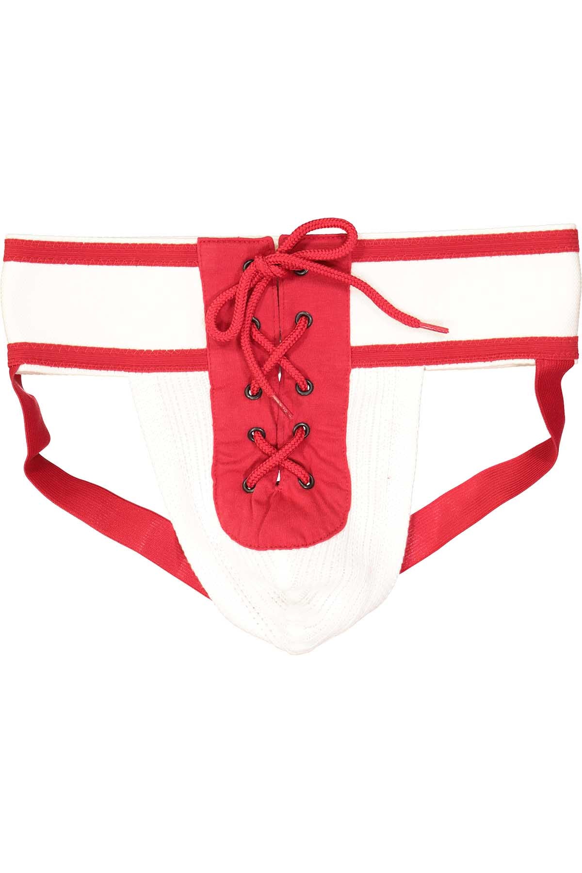 Jack Adams White & Red Footballer Lace-Up Jockstrap