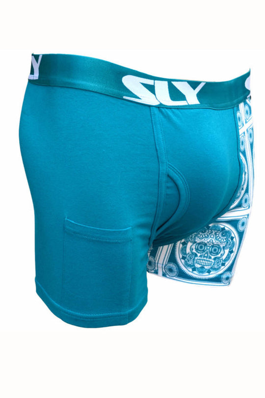 Sly Blue Sugar Skull Boxer Brief