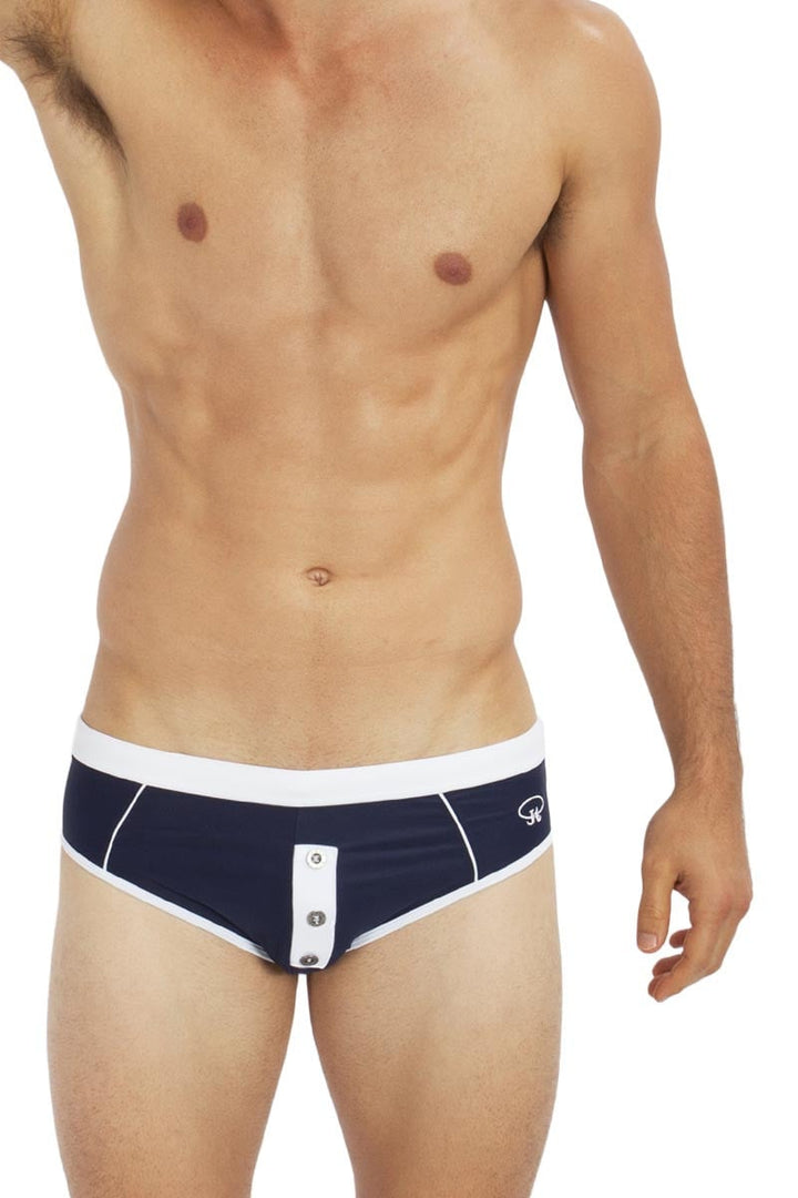 James Tudor Navy & White Placquet Swim Brief