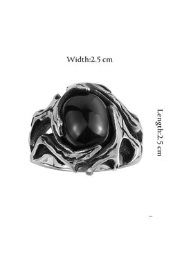 Gomaya Retro Black Onyx Hollow Stainless Steel Ring thumbnail 3