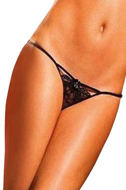 Baci Black Lace G-String with Bow thumbnail 1
