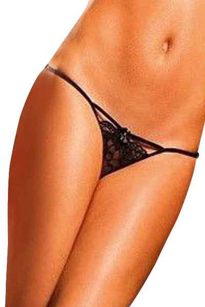 Baci Black Lace G-String with Bow