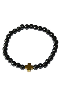 18K Gold Plated '+' Black Onyx Natural Stone Skinny Bracelet thumbnail 1
