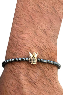 18K Gold Plated Micro Pave CZ Crown Hematite Skinny Healing Bracelet thumbnail 2
