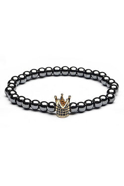 18K Gold Plated Micro Pave CZ Crown Hematite Skinny Healing Bracelet thumbnail 1
