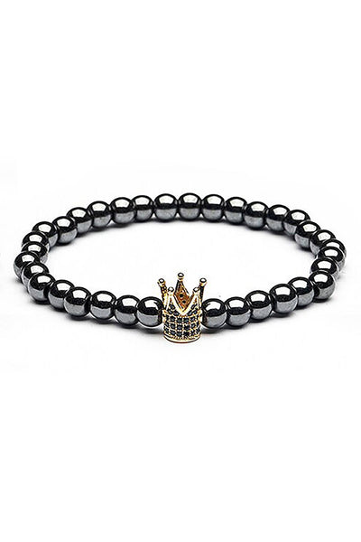 18K Gold Plated Micro Pave CZ Crown Hematite Skinny Healing Bracelet