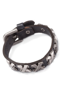 Black Genuine Leather "X" Bracelet thumbnail 2