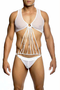 Male Basics White Tie-Me-Up Thong Bodysuit thumbnail 1