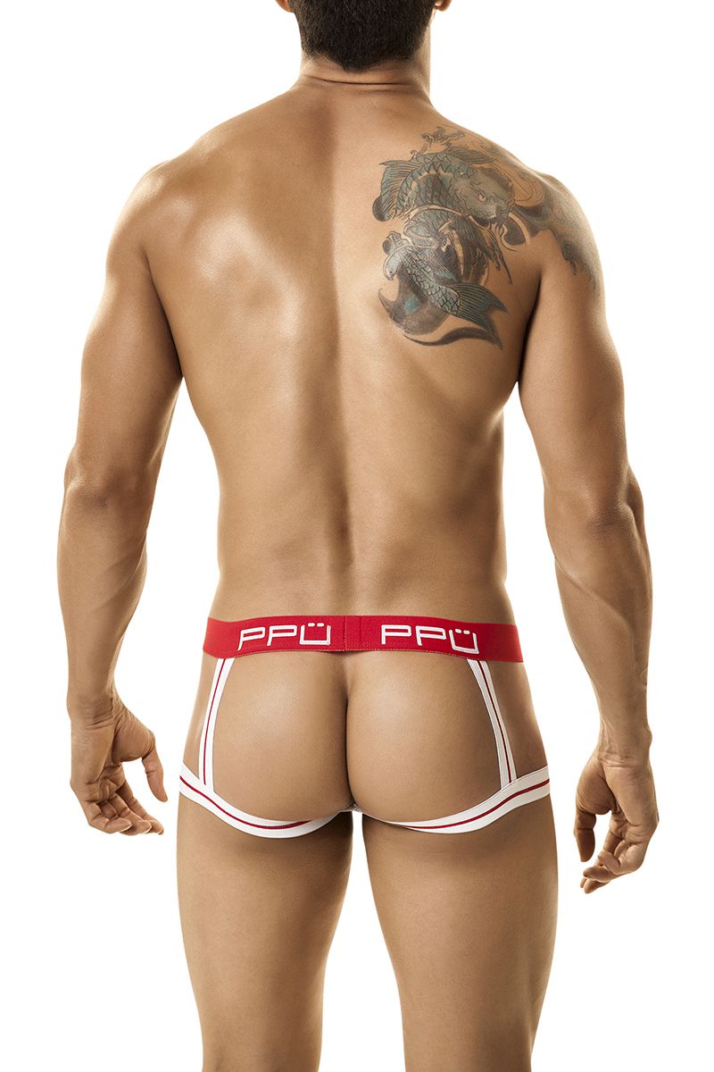 PPÜ White/Red Strappy Jockstrap