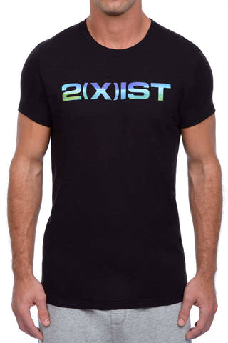 2(X)IST Black/Blue-Horizon Printed Slub Crew Neck
