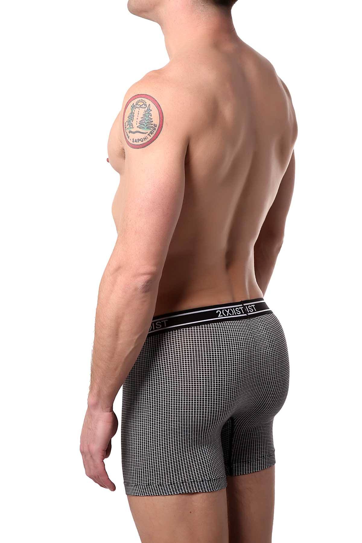 2(X)IST Black Micro-Grid Print Graphic Modal Boxer Brief