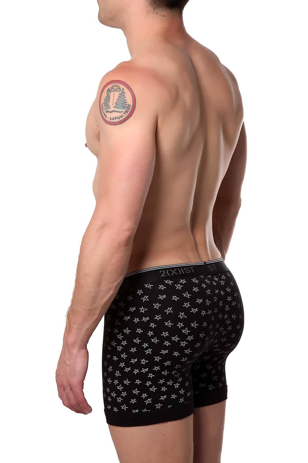 2(X)IST Black Sketched-Stars Printed Essential Cotton-Stretch Boxer Br ...
