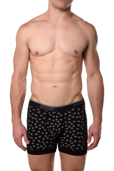 2(X)IST Black Sketched-Stars Printed Essential Cotton-Stretch Boxer Brief