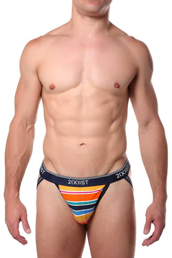 2(X)IST Bright-Stripe Cotton-Stretch Jockstrap thumbnail 1