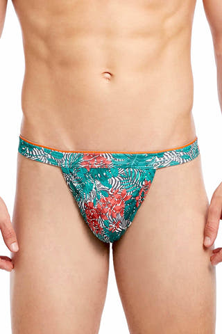 2(X)IST Green Floral/Zebra-Print Sliq-Micro Y-Back Thong
