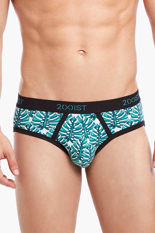 2(X)IST Green-Palm Print Graphic Cotton No-Show Brief