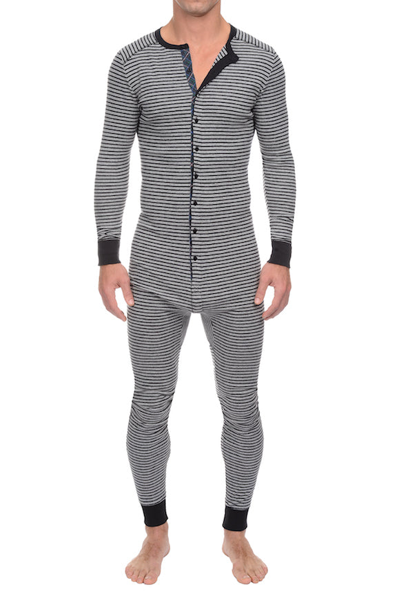 2(X)IST Grey & Black Stripe Union Suit