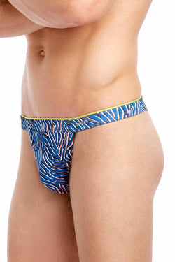 2(X)IST Lapis-Blue Layered Zebra-Print Sliq-Micro Y-Back Thong thumbnail 2