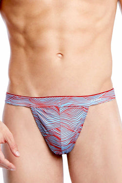 2(X)IST Light-Blue/Red Wave-Print Sliq-Micro Y-Back Thong thumbnail 1