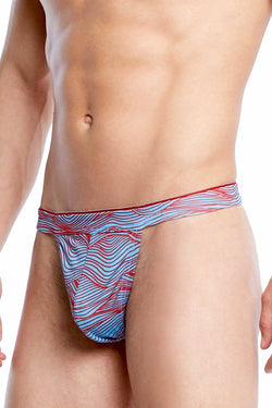 2(X)IST Light-Blue/Red Wave-Print Sliq-Micro Y-Back Thong thumbnail 2