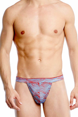 2(X)IST Light-Blue/Red Wave-Print Sliq-Micro Y-Back Thong thumbnail 3