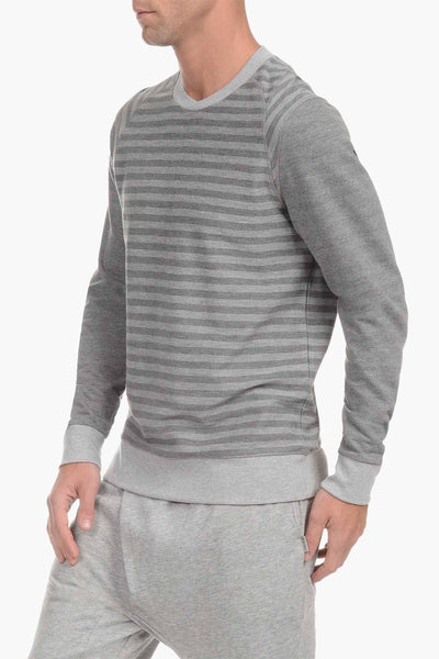 2(X)IST Light/Medium Heather-Grey Striped French-Terry Crew-Neck Sweatshirt