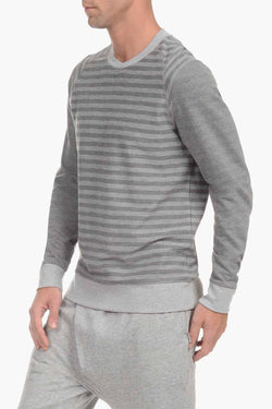 2(X)IST Light/Medium Heather-Grey Striped French-Terry Crew-Neck Sweatshirt thumbnail 2