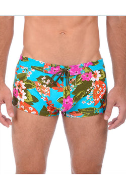 2(X)IST Peacock Blue Tropical Floral Cabo Swim Trunk thumbnail 1