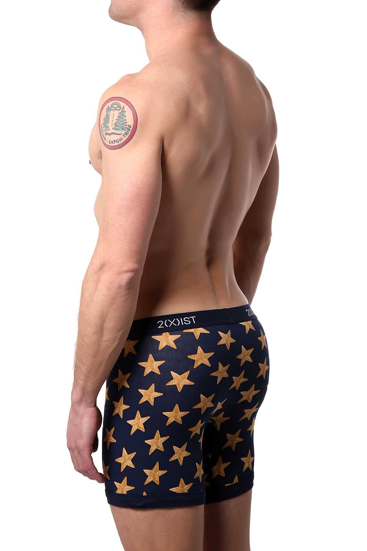 2(X)IST Varsity-Navy Star-Patch Print Graphic Cotton Boxer Brief