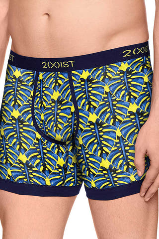 2(X)IST Vibrant-Yellow Palm-Print Graphic Cotton Boxer Brief