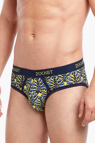 2(X)IST Vibrant-Yellow Palm-Print Graphic Cotton No-Show Brief