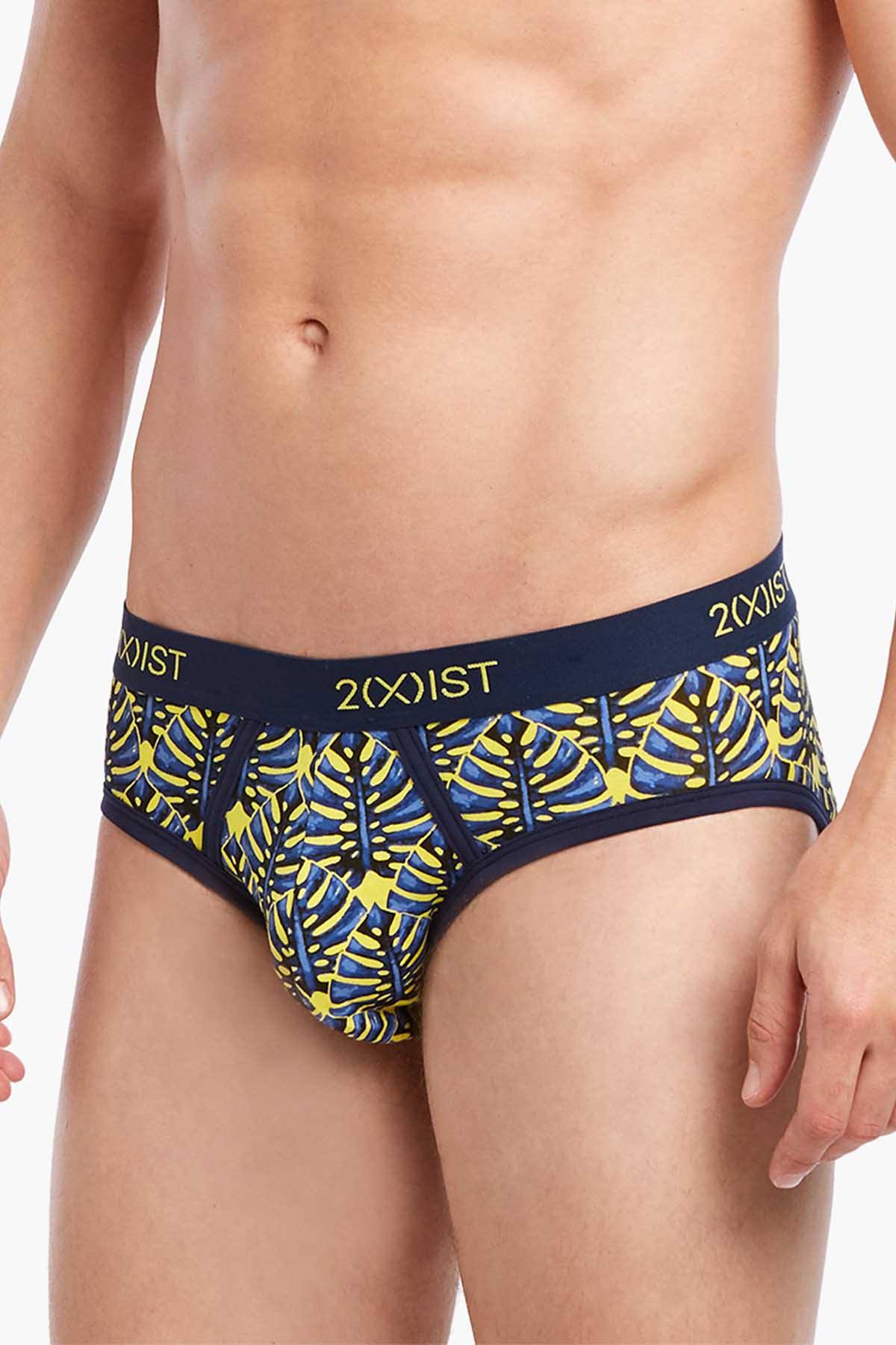 2(X)IST Vibrant-Yellow Palm-Print Graphic Cotton No-Show Brief