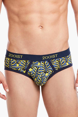 2(X)IST Vibrant-Yellow Palm-Print Graphic Cotton No-Show Brief thumbnail 2