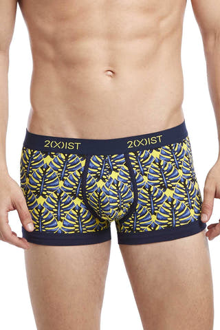 2(X)IST Vibrant-Yellow Palm-Print Graphic Cotton No-Show Trunk