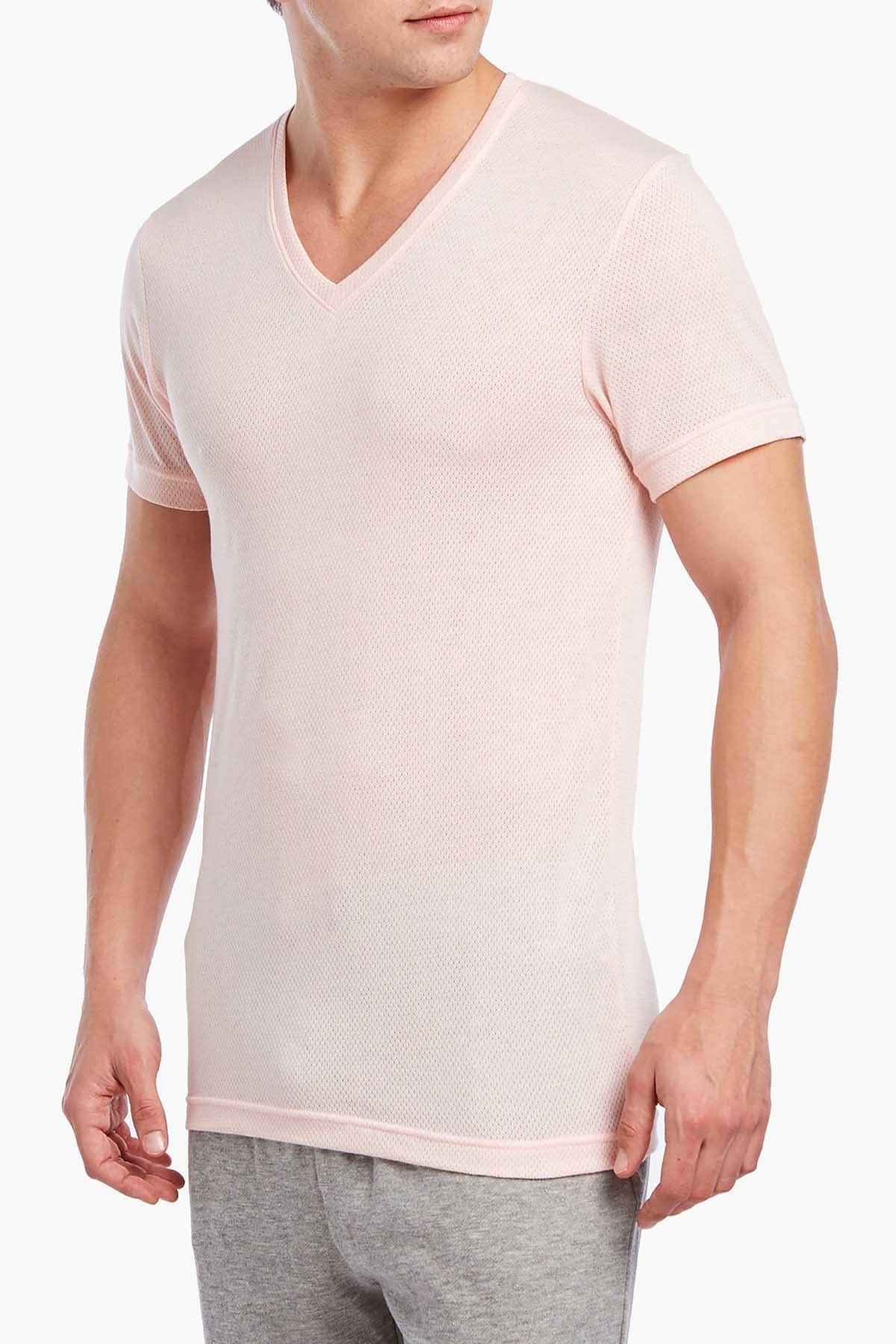 2(X)IST Washed-Rose Mesh V-Neck Tee