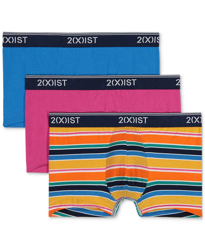 2(x)ist Cotton Stretch 3 Pack No-show Trunk Bright Stripe- Multi/very Berry/blue Aster