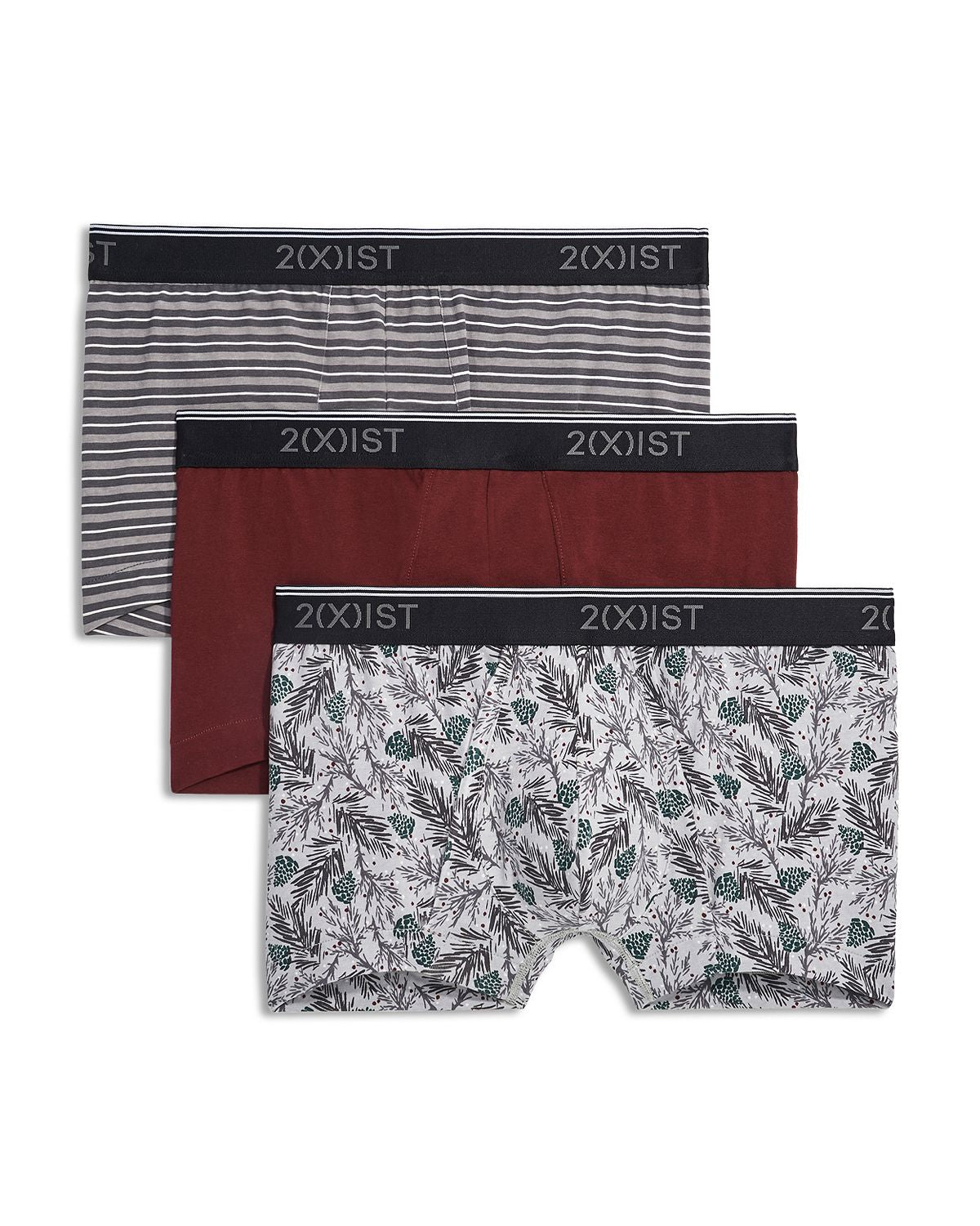 2(x)ist Cotton Stretch No-show Trunks Pack Of 3 Pines/Burgundy