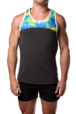 Freedom Reigns Charcoal/Floral Retro Tank Top thumbnail 1