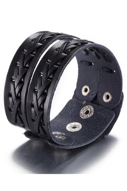 Black Leather Bradded Wrapped Bracelet thumbnail 2