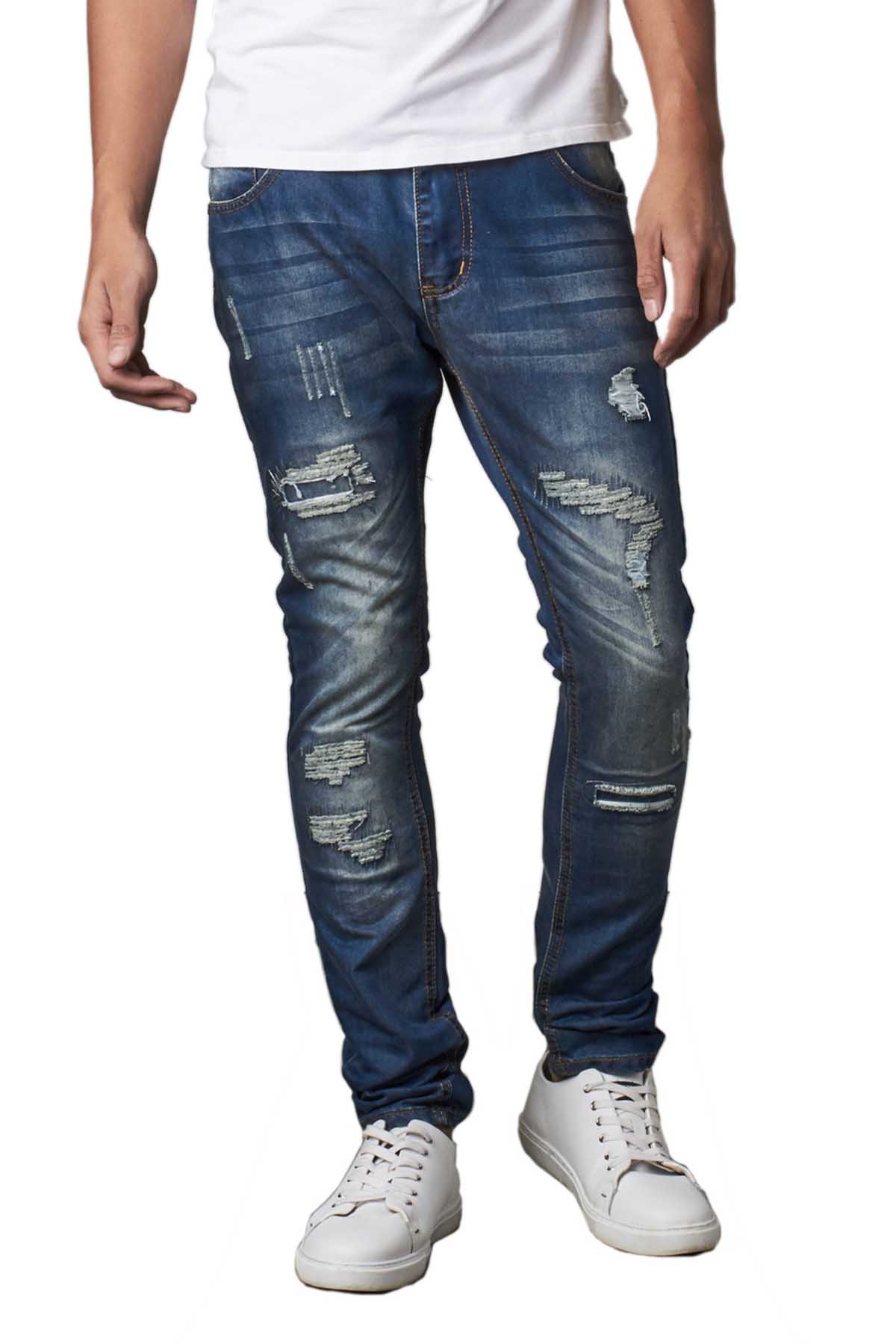Recess Jeans & Design Distressed & Faded Light Blue Denim Pants