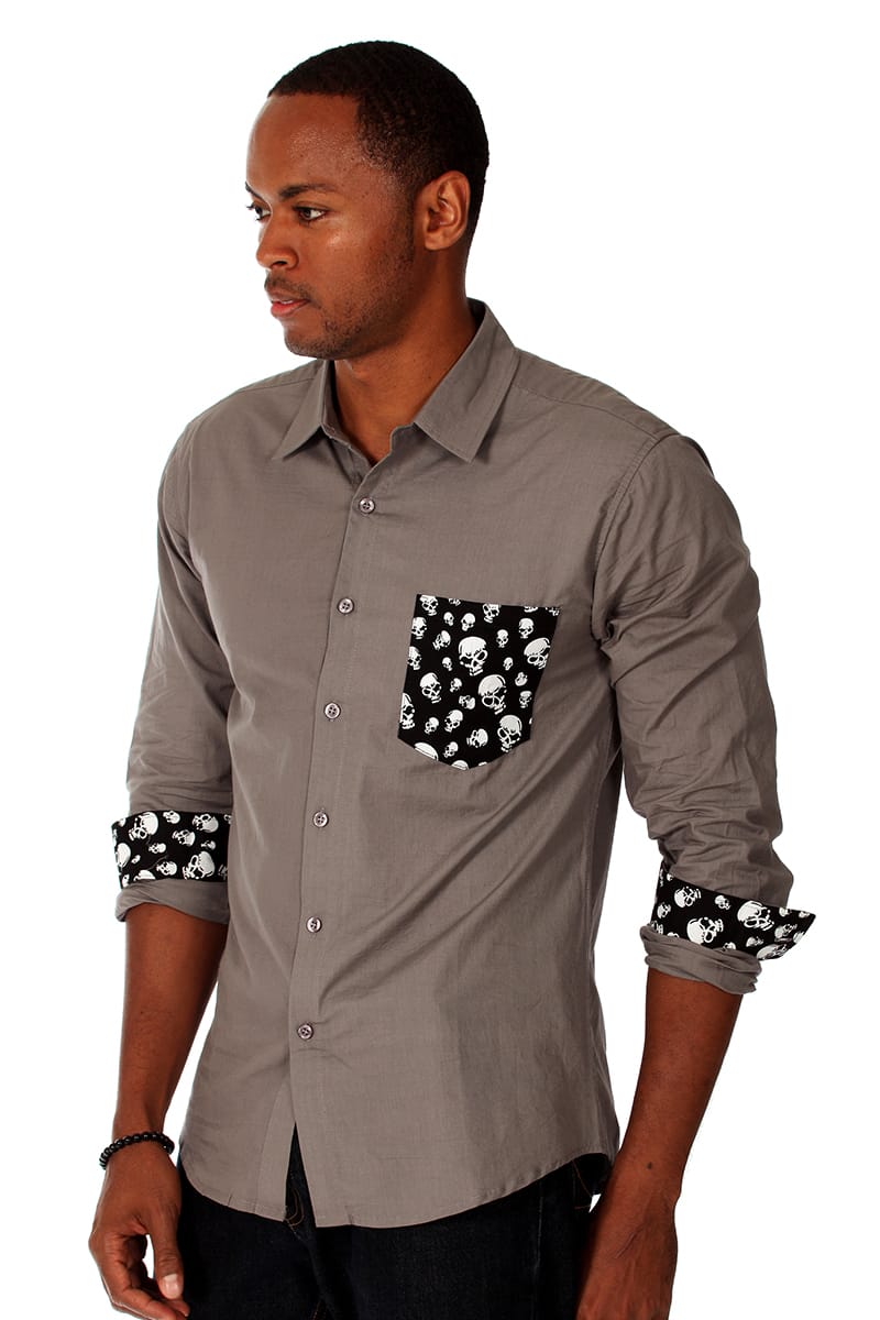 00 Nothing Grey Skullball Button-Up
