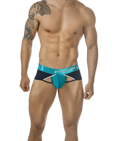 PPÜ Turquoise-Azul/Black Heart-Pattern Cut-Out Brief