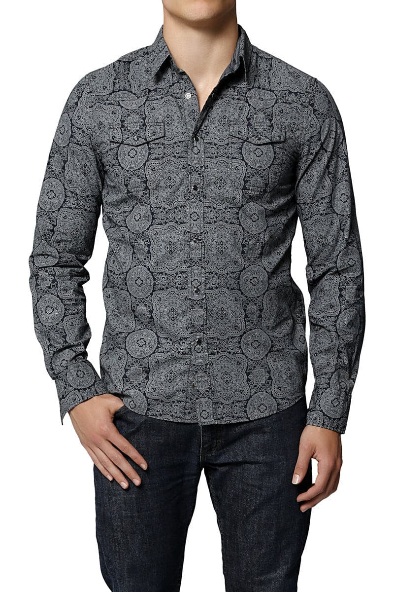 VintageRed Ink-Print India L/S Button-Up