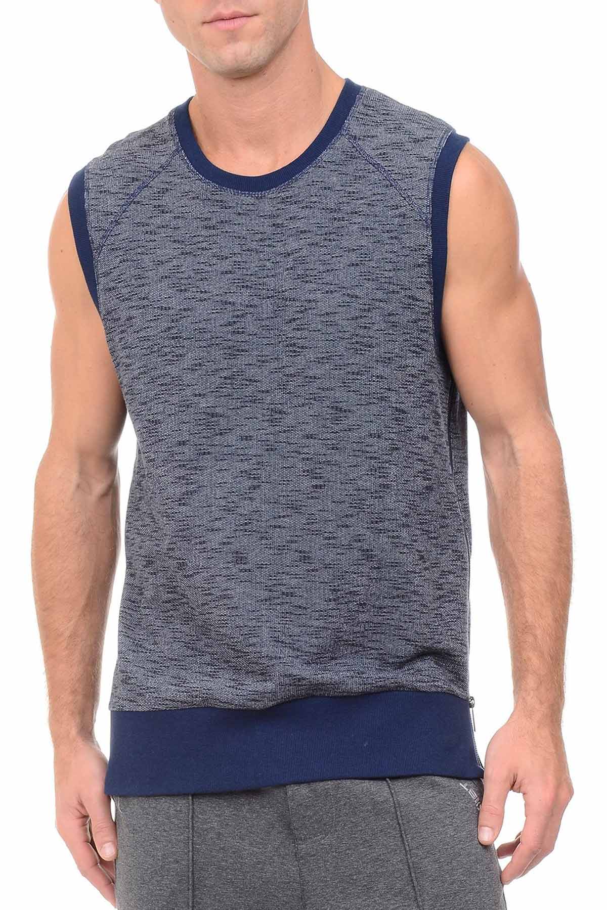 2(X)IST Blue Marled Sleeveless Side-Zip Muscle Sweatshirt