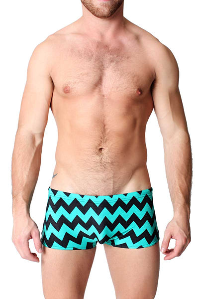 Timoteo Turquoise Zig Zag Swim Trunk