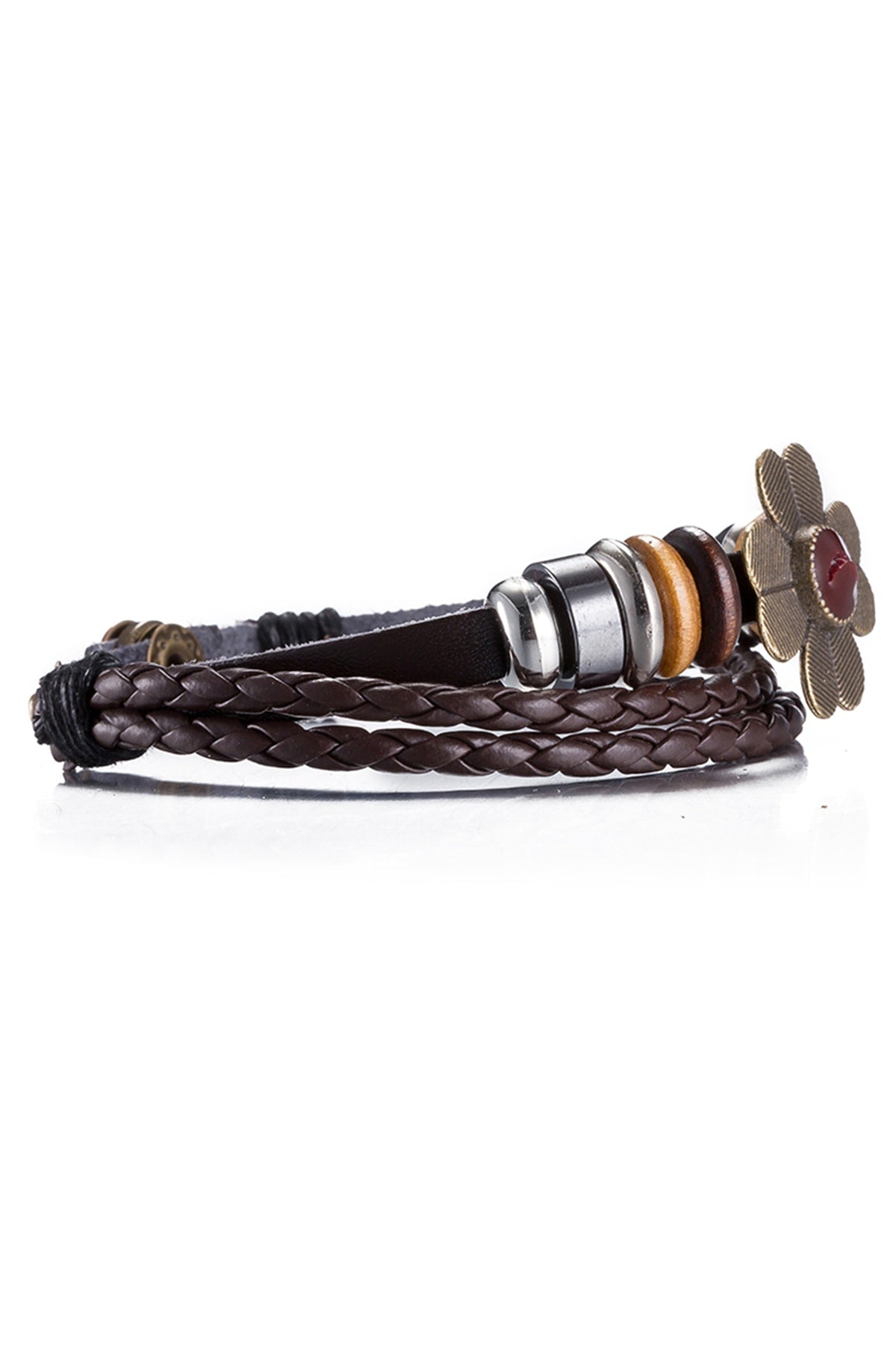 Dark Brown Flower Leather Bracelet