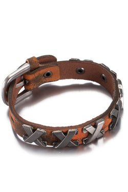 Orange Genuine Leather "X"  Bracelet thumbnail 2