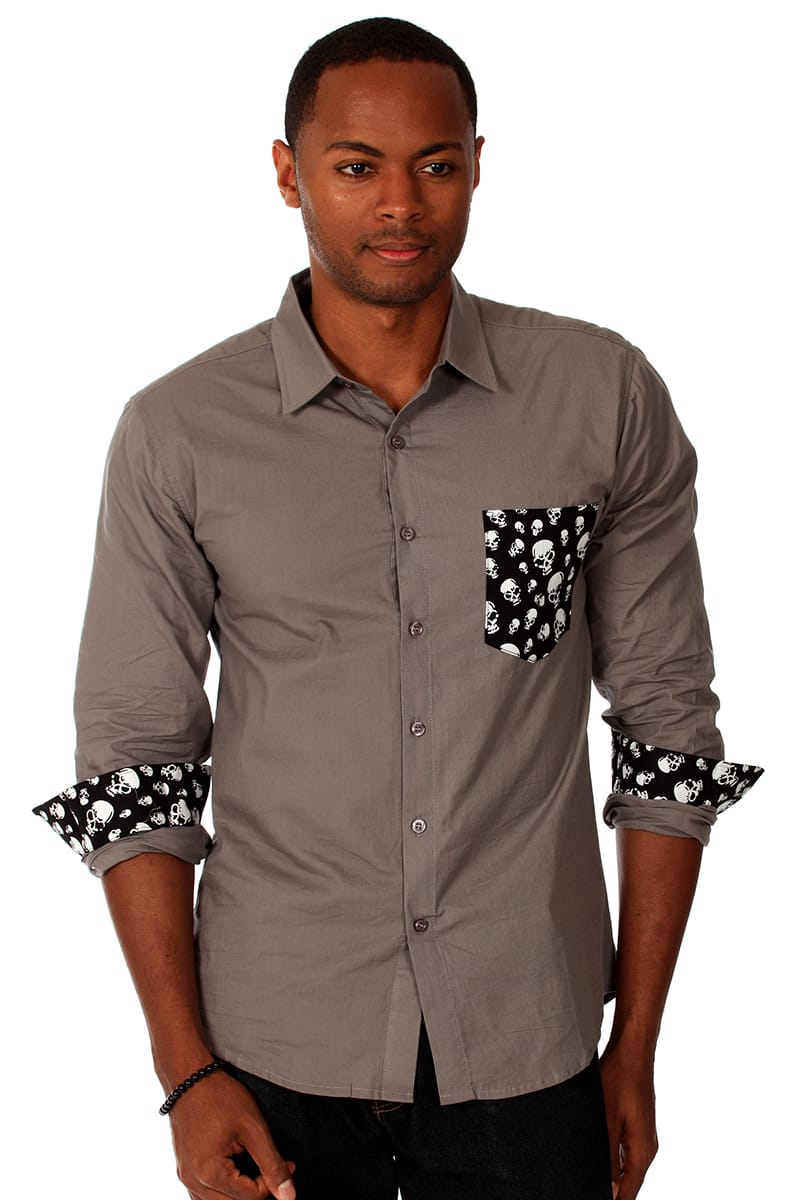 00 Nothing Grey Skullball Button-Up
