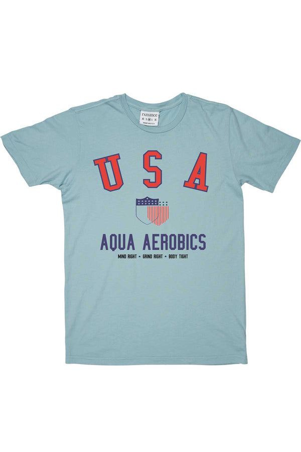 Rxmance Aqua Blue USA Aerobics Crew Tee