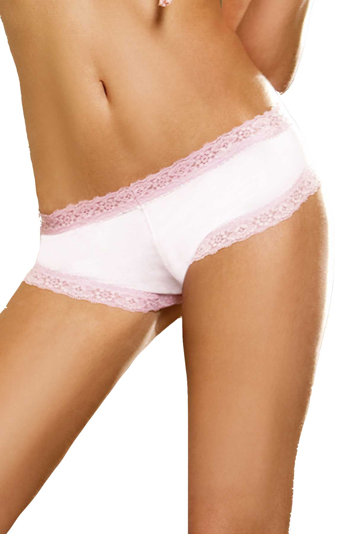 Baci White Microfiber Boyshort with Pink Lace Trim